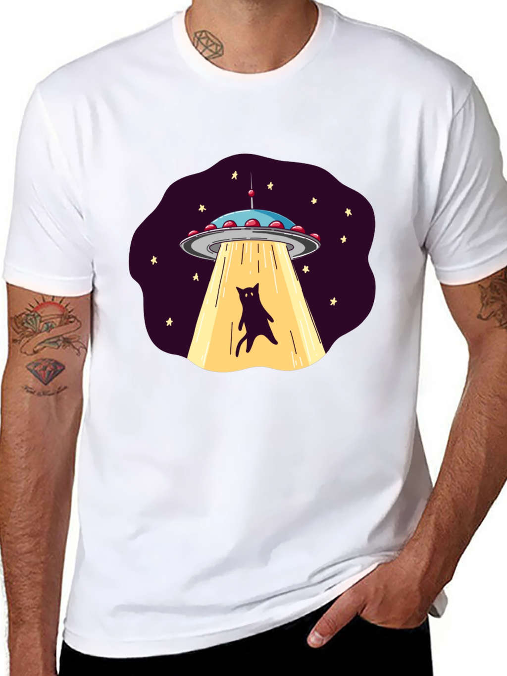 Alien Cat Abduction Graphic Tee