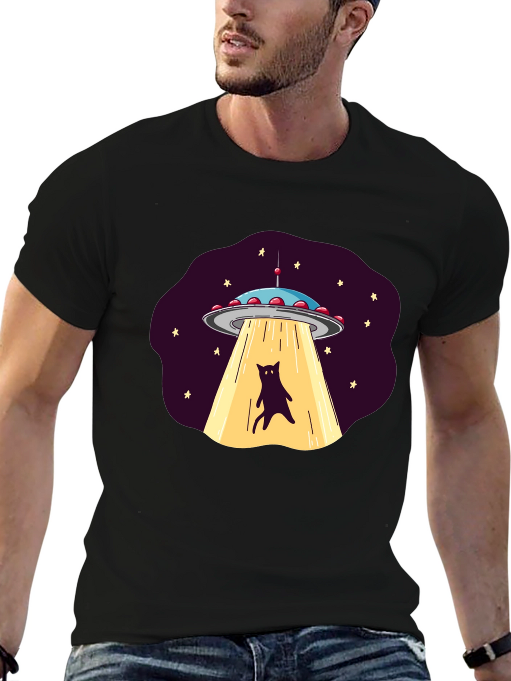 Alien Cat Abduction Graphic Tee