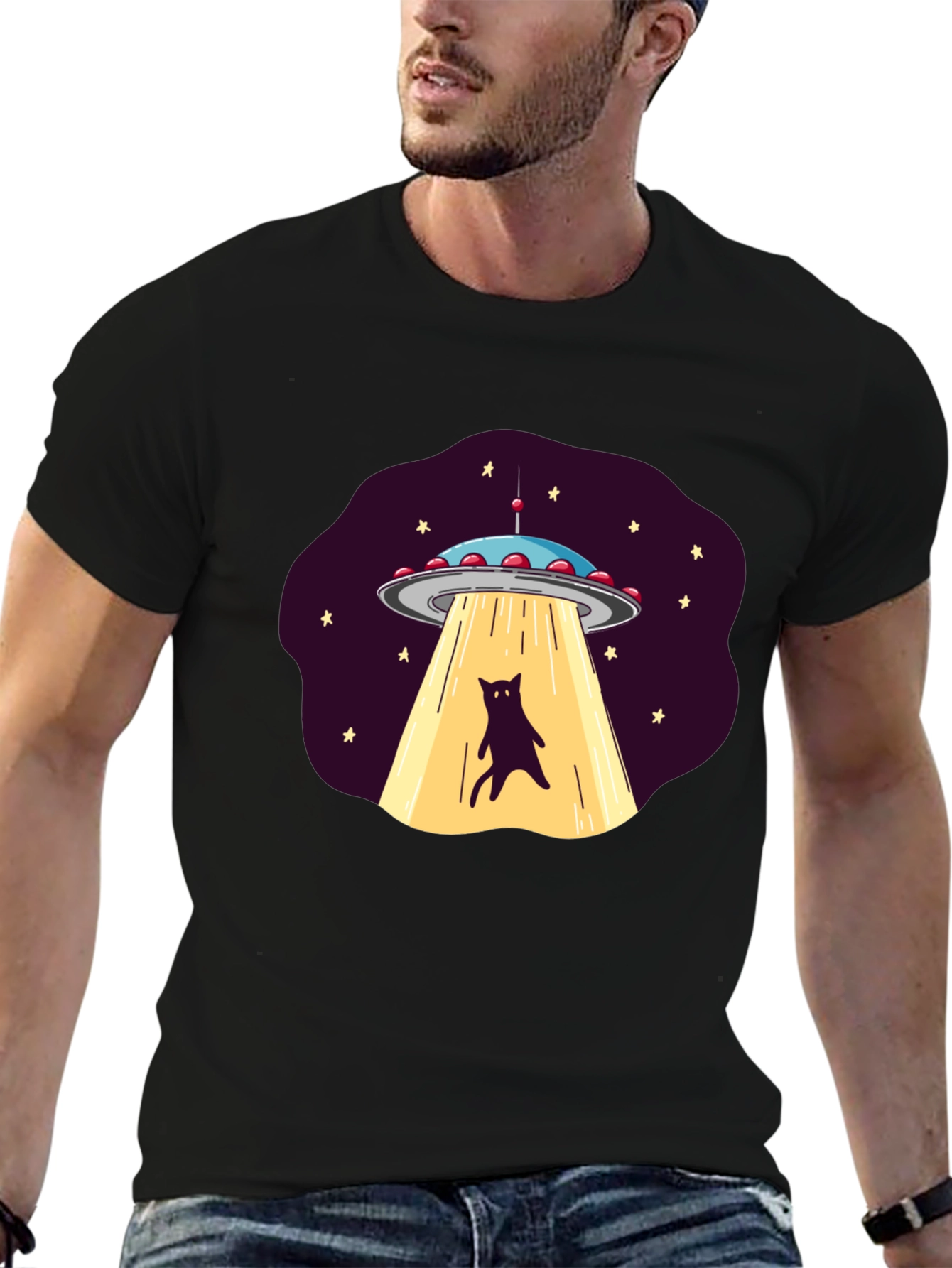 Alien Cat Abduction Graphic Tee