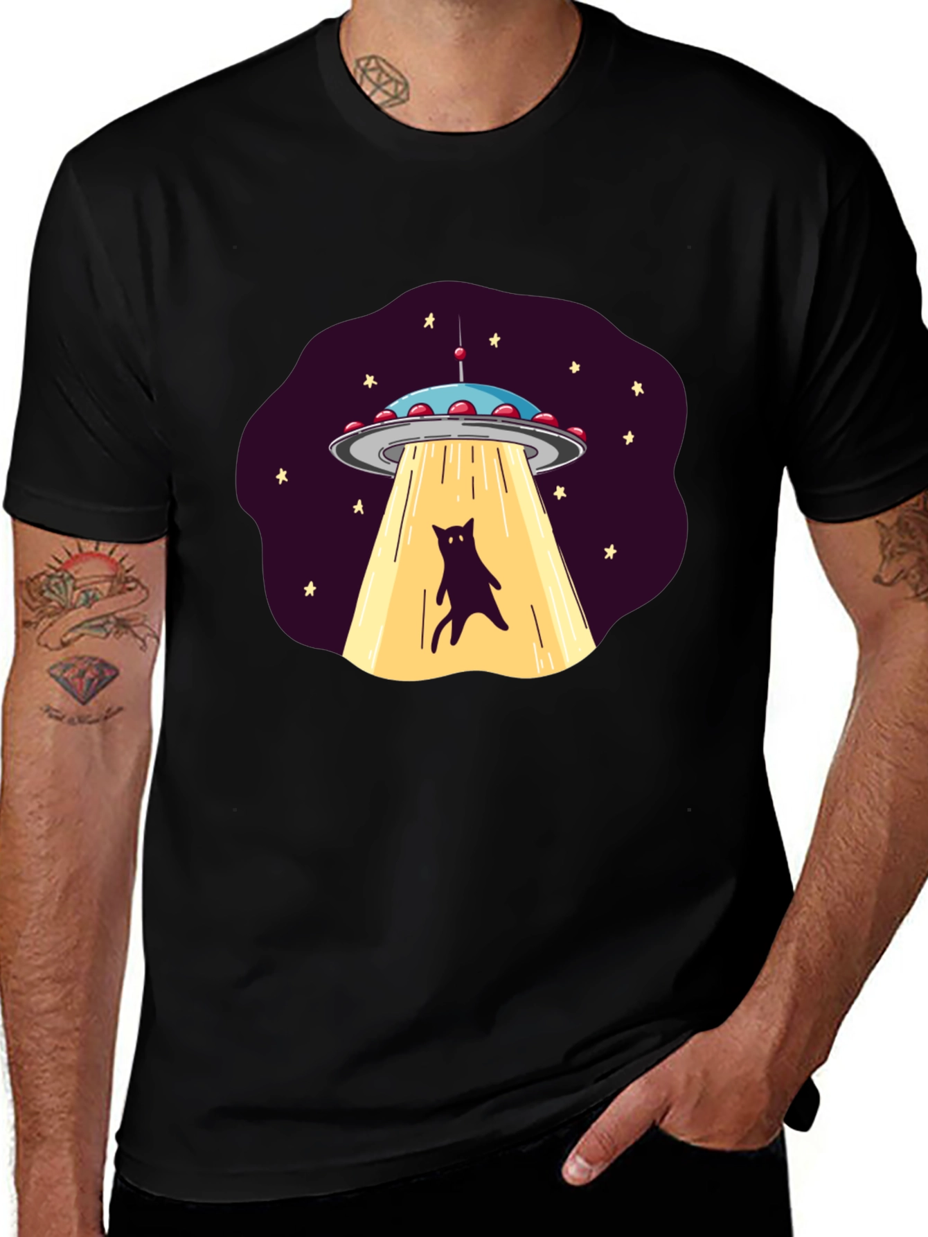 Alien Cat Abduction Graphic Tee