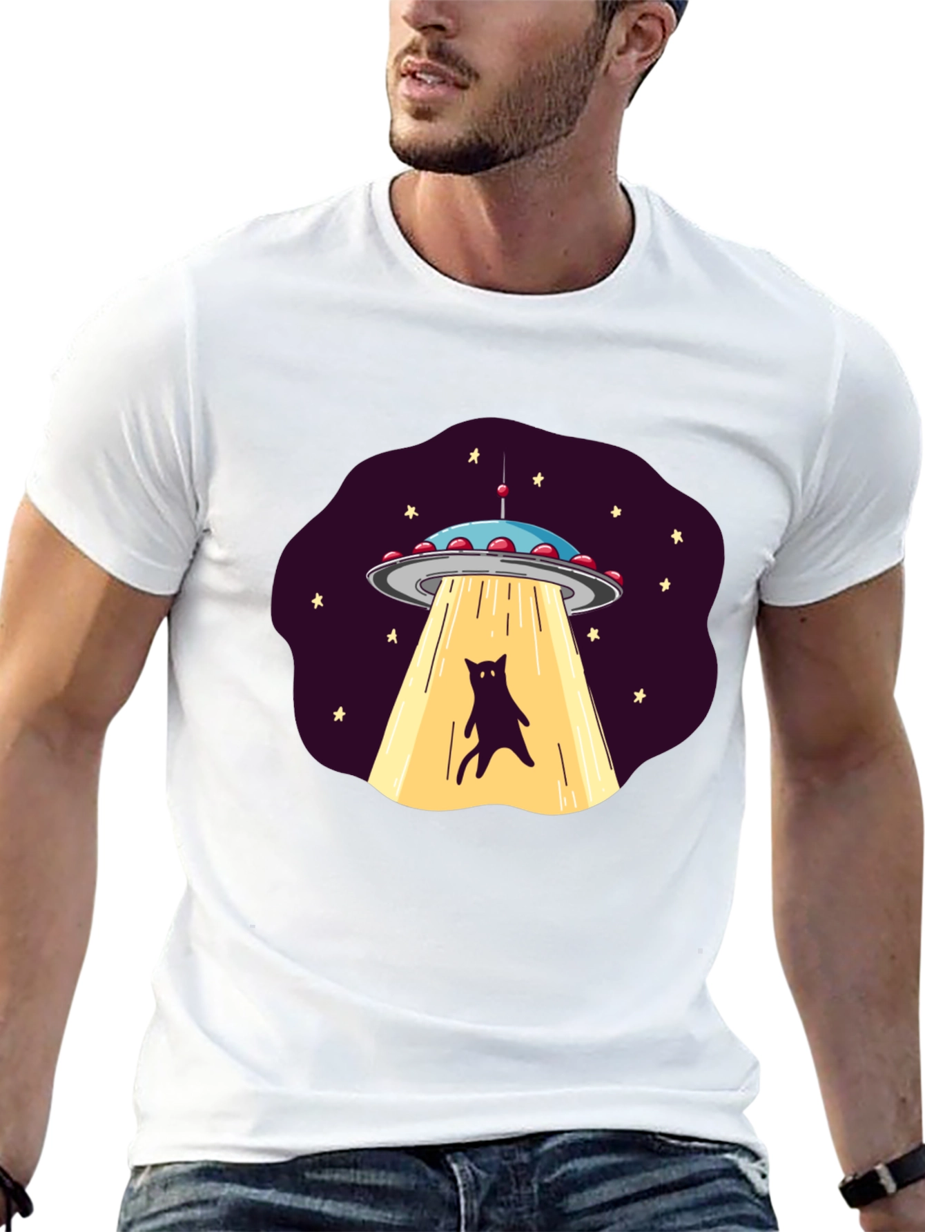 Alien Cat Abduction Graphic Tee