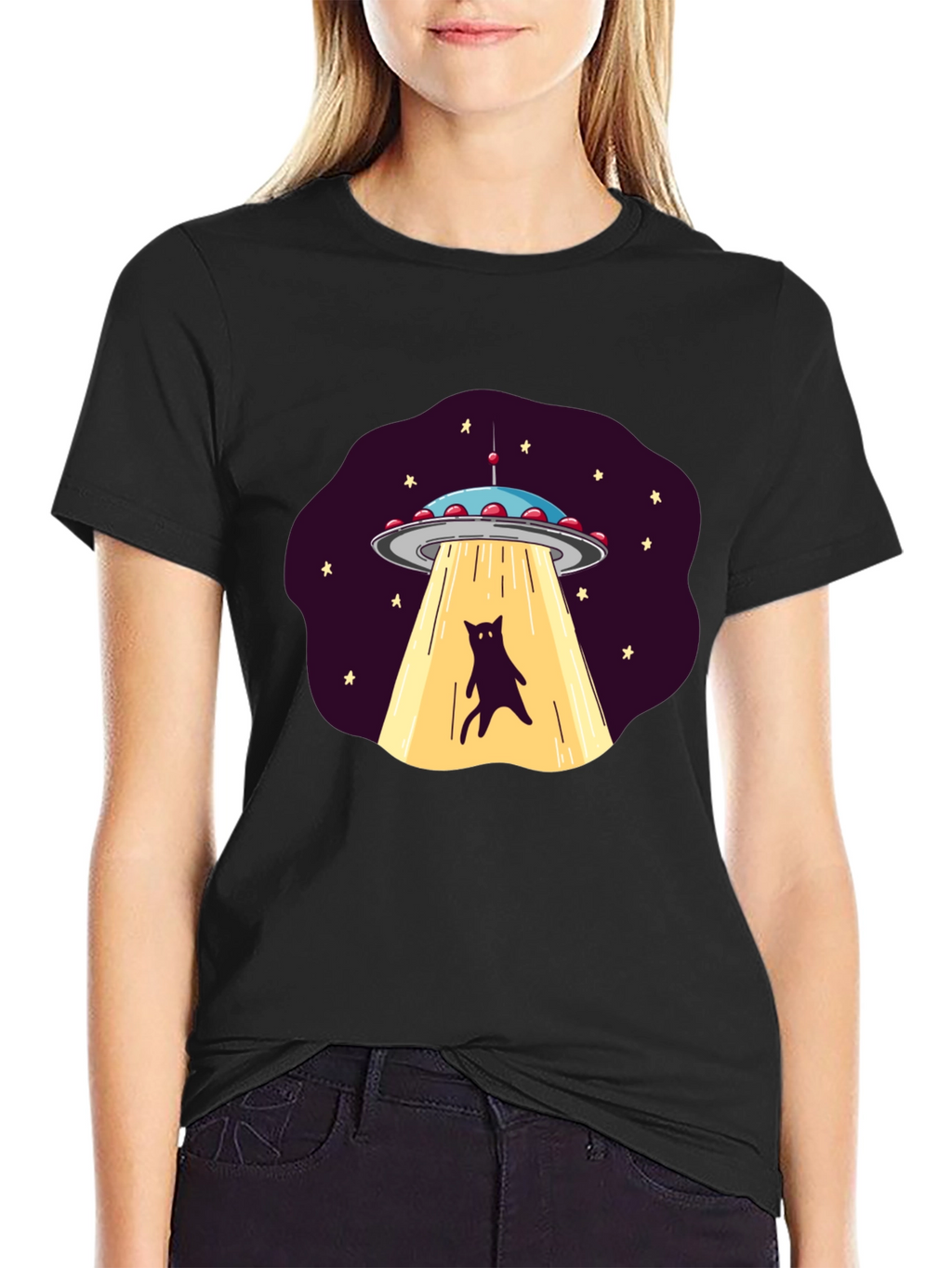 Alien Cat Abduction Graphic Tee