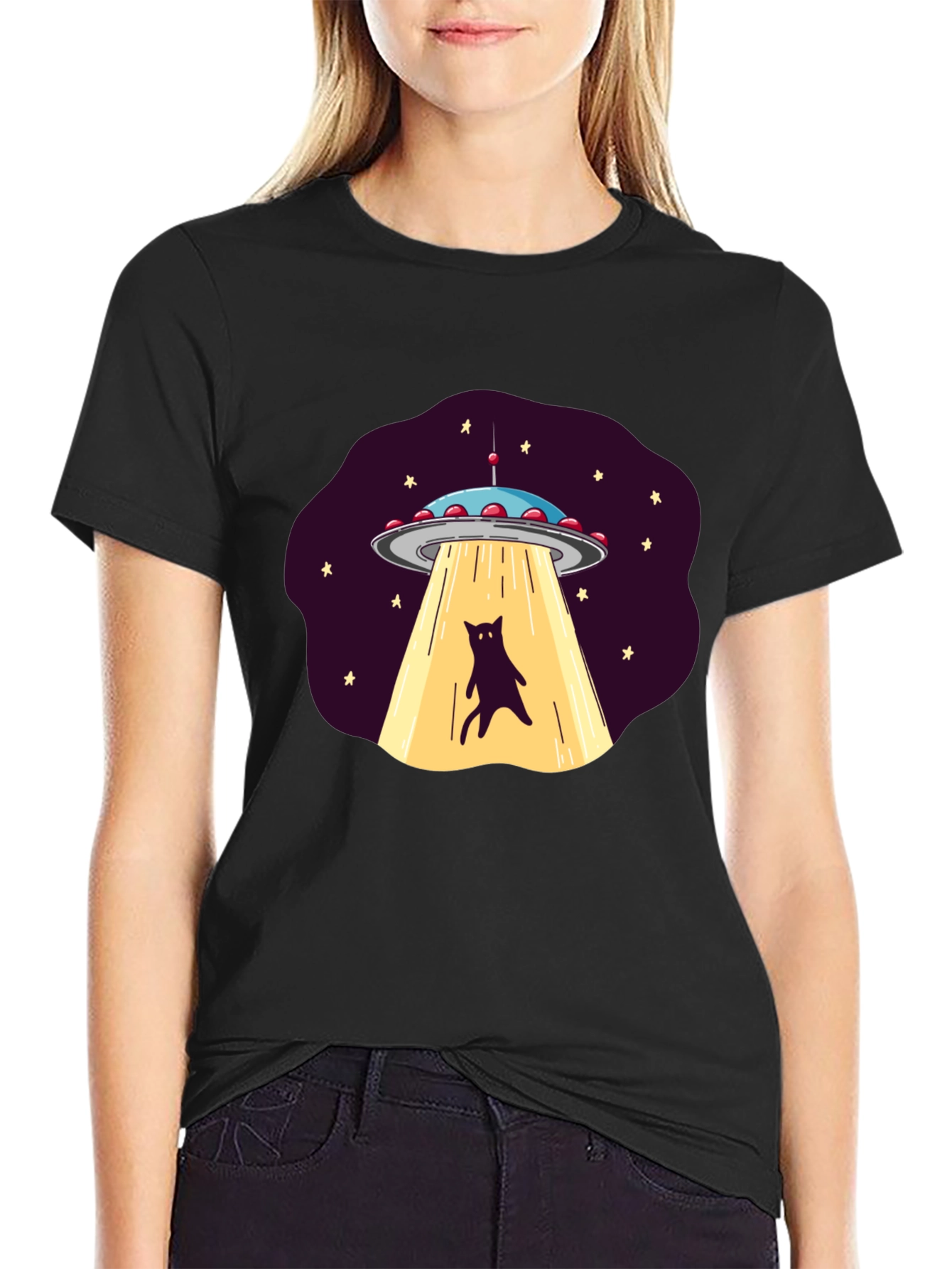 Alien Cat Abduction Graphic Tee