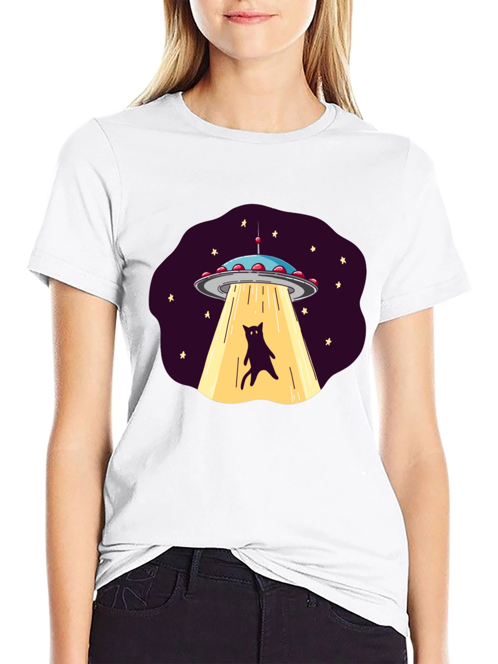 Alien Cat Abduction Graphic Tee