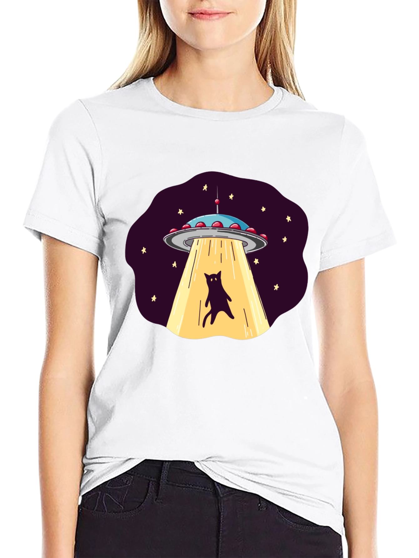 Alien Cat Abduction Graphic Tee