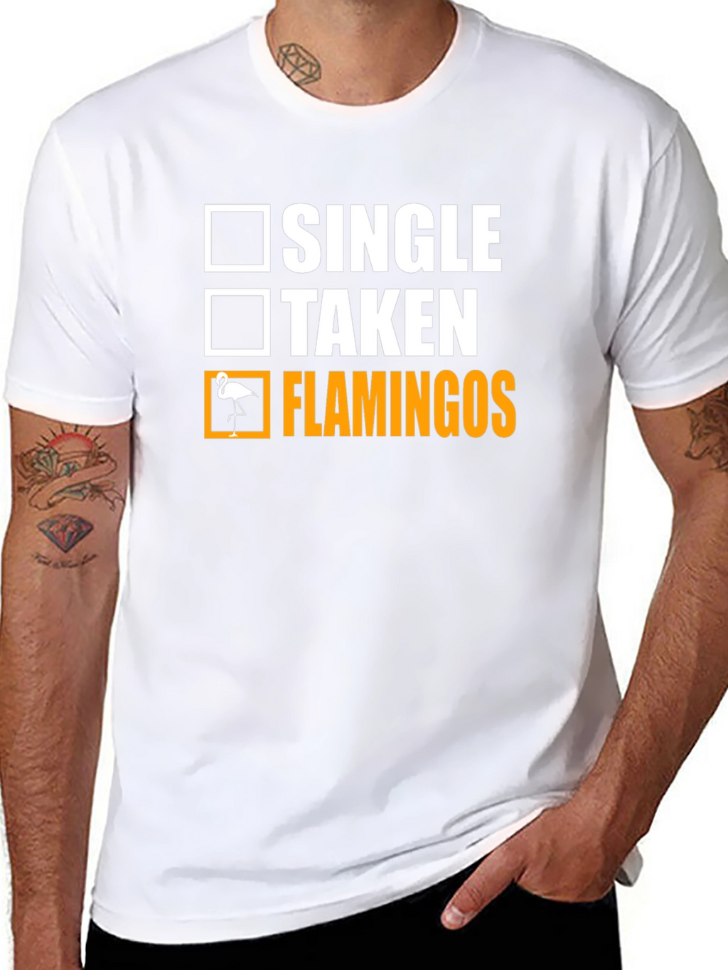 Flamingo Graphic Tee: Single Taken Flamingos