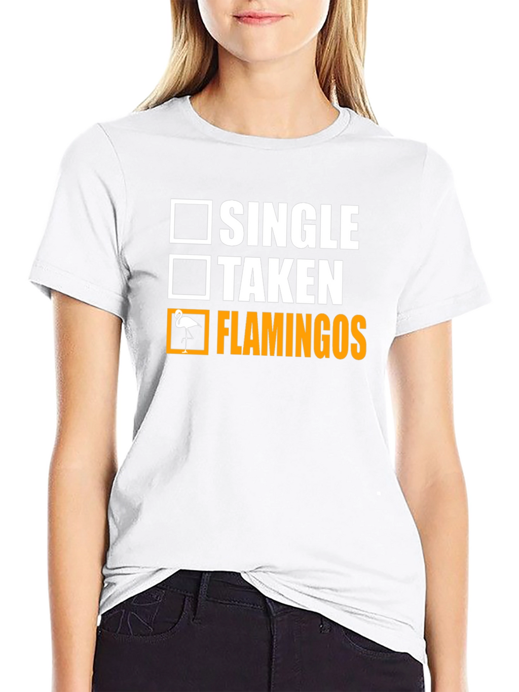 Flamingo Graphic Tee: Single Taken Flamingos