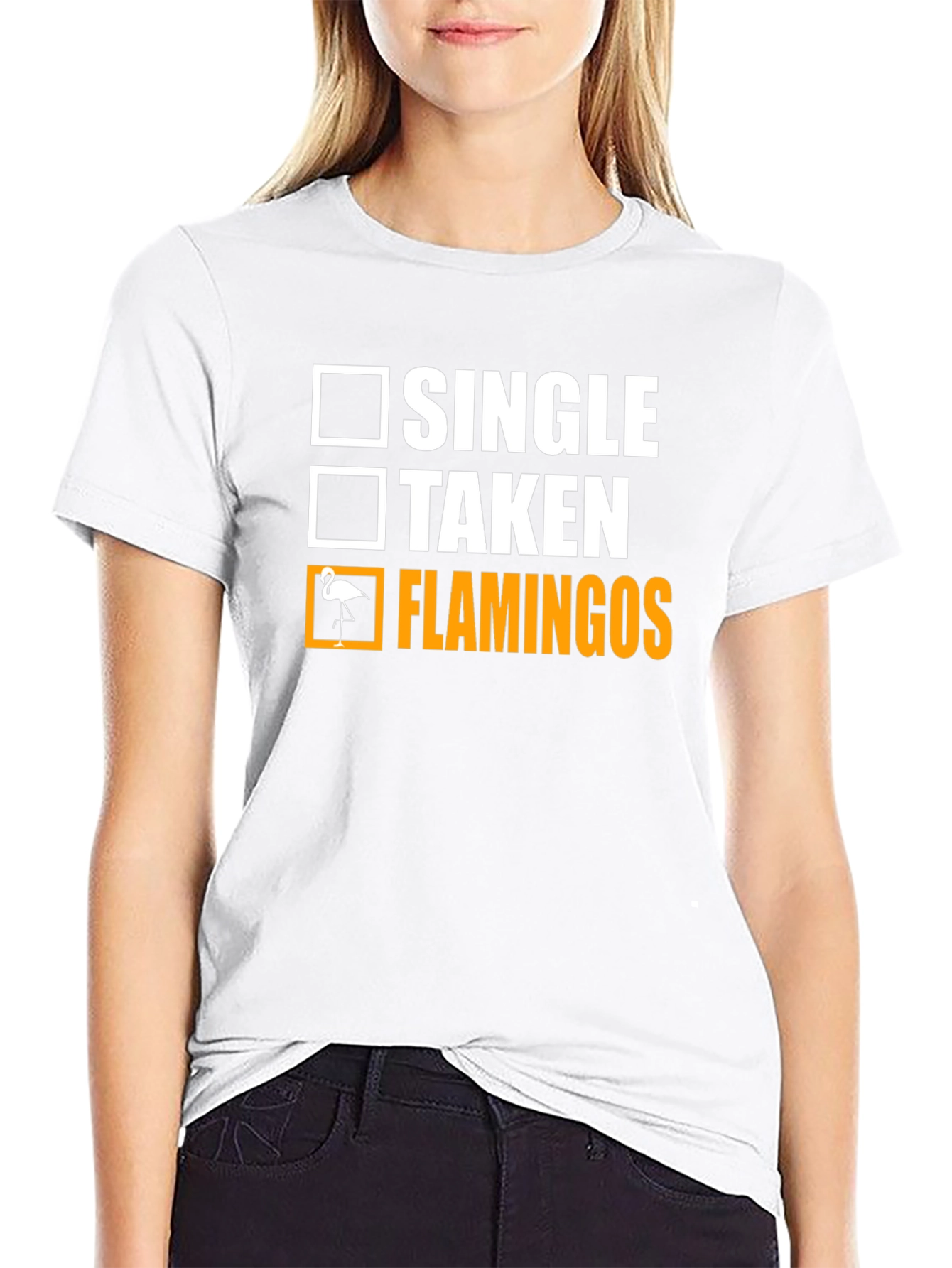 Flamingo Graphic Tee: Single Taken Flamingos