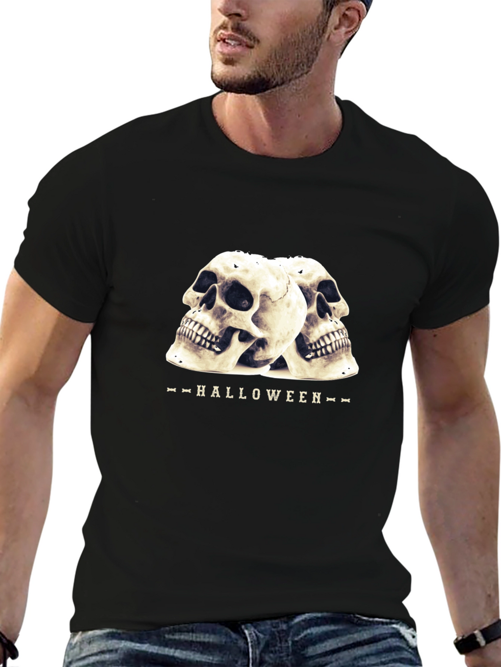 Halloween Skull Graphic T-Shirt - Black