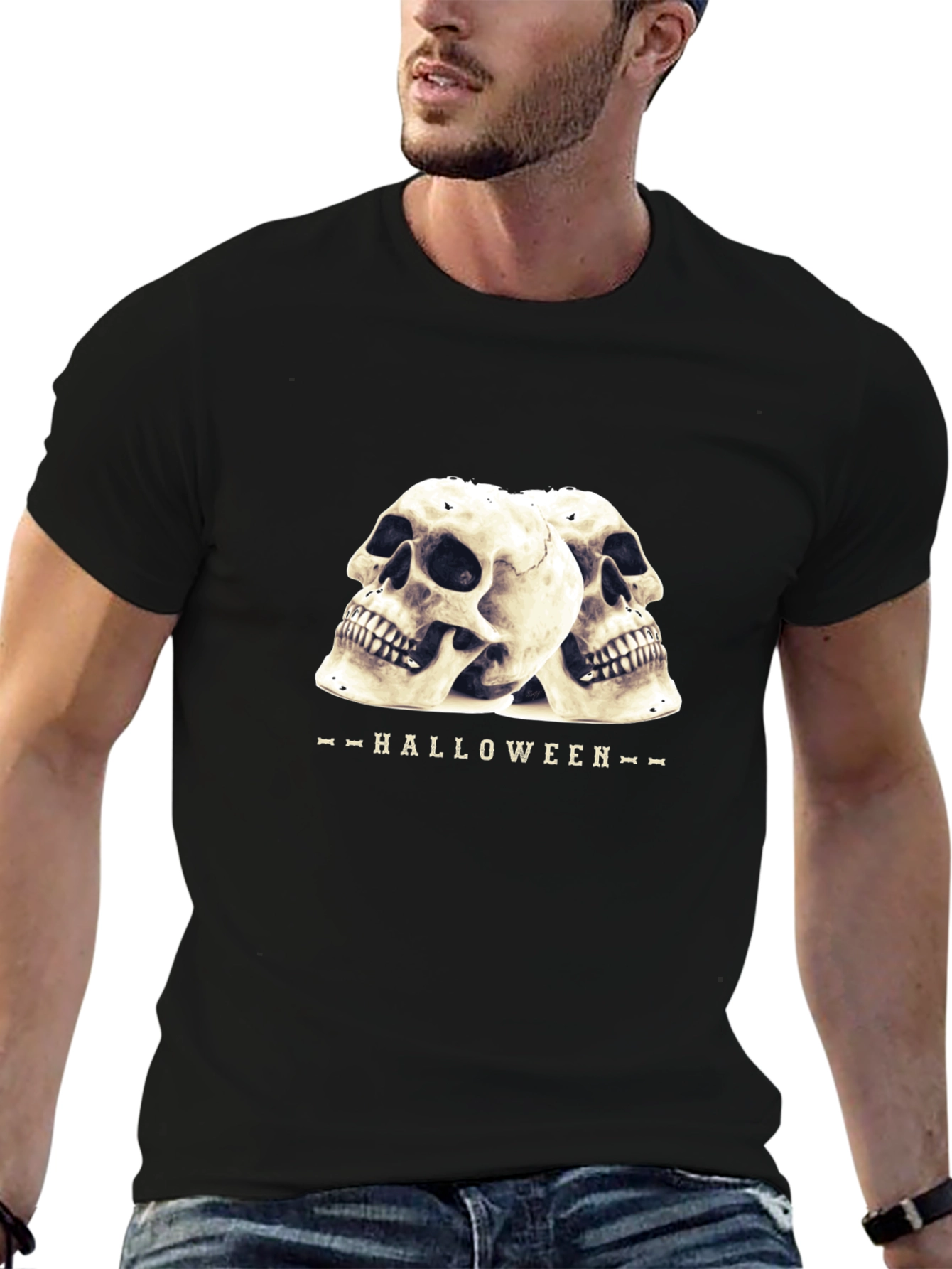Halloween Skull Graphic T-Shirt - Black