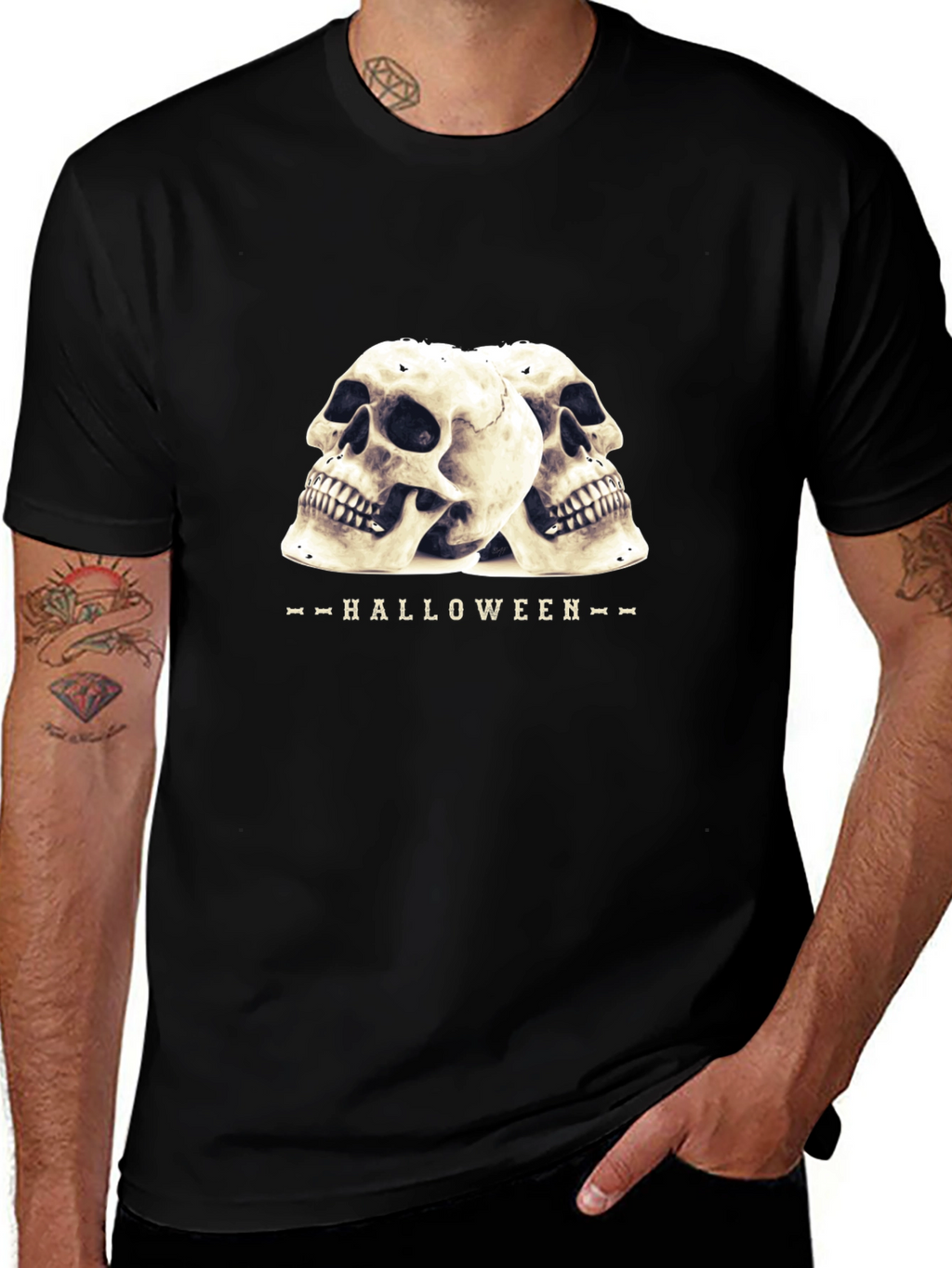 Halloween Skull Graphic T-Shirt - Black