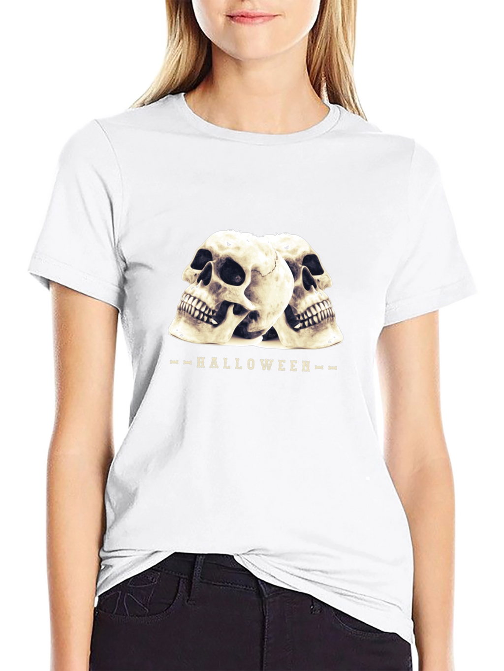 Halloween Skull Graphic T-Shirt - Black
