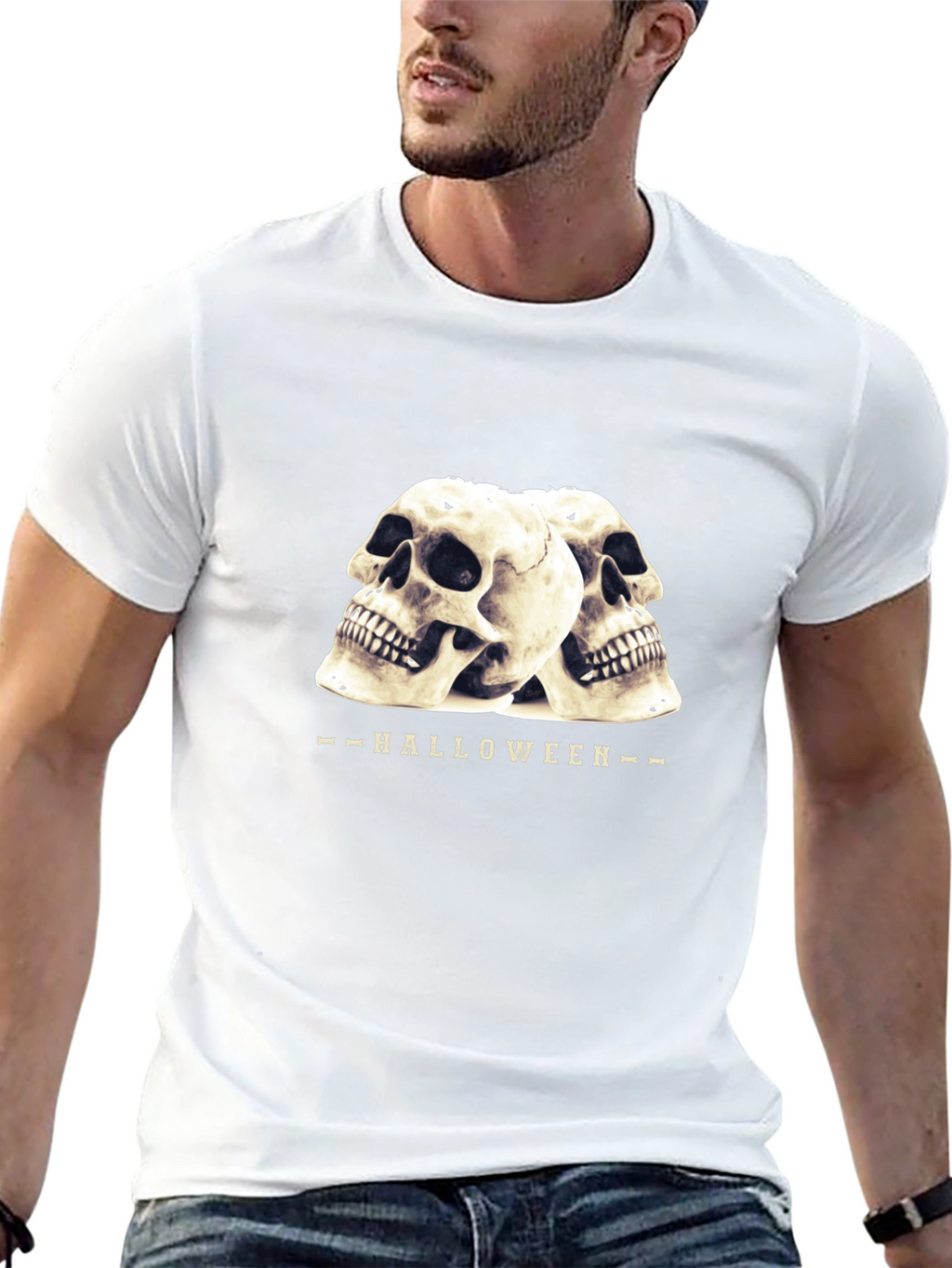 Halloween Skull Graphic T-Shirt - Black
