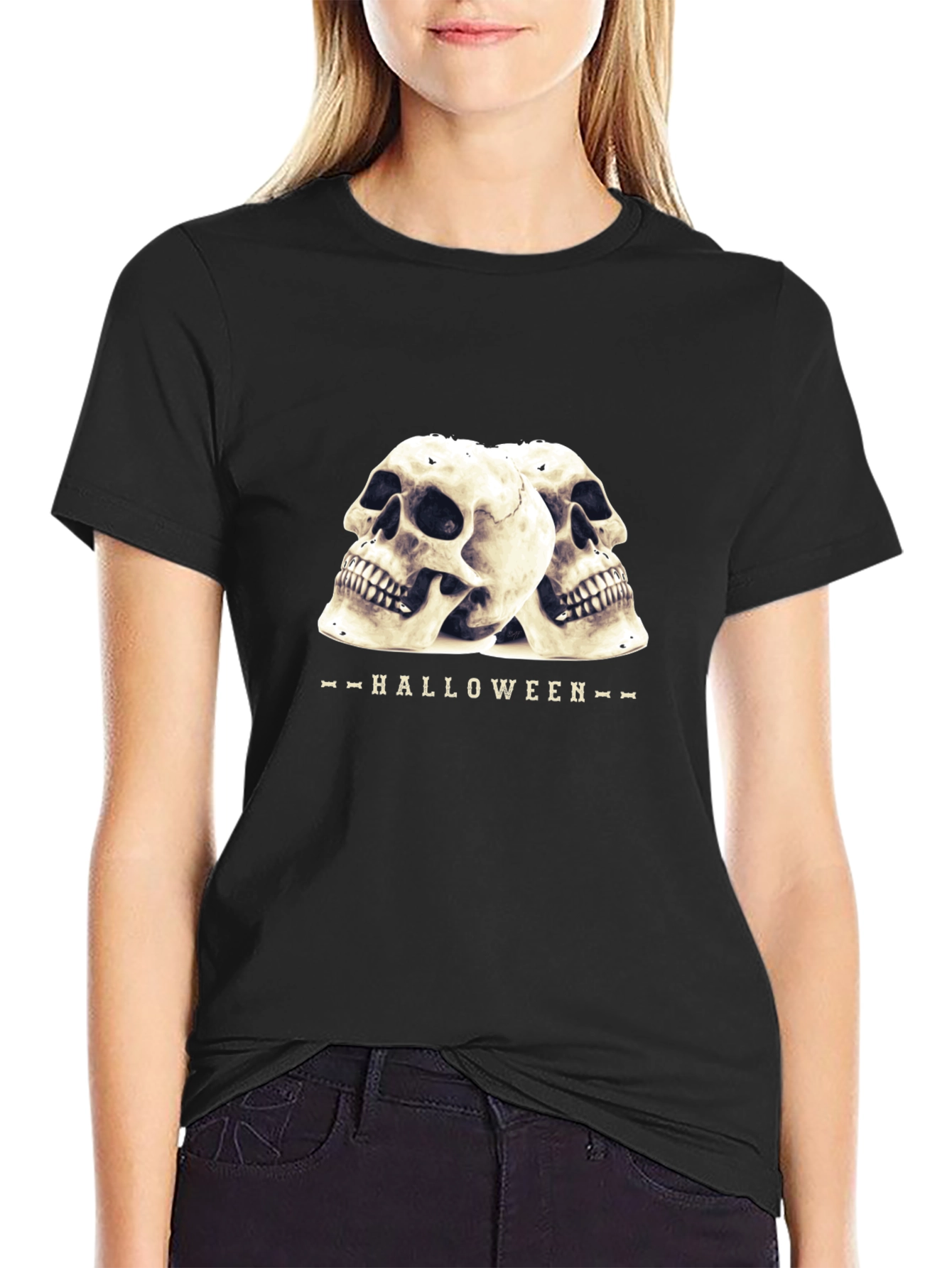 Halloween Skull Graphic T-Shirt - Black