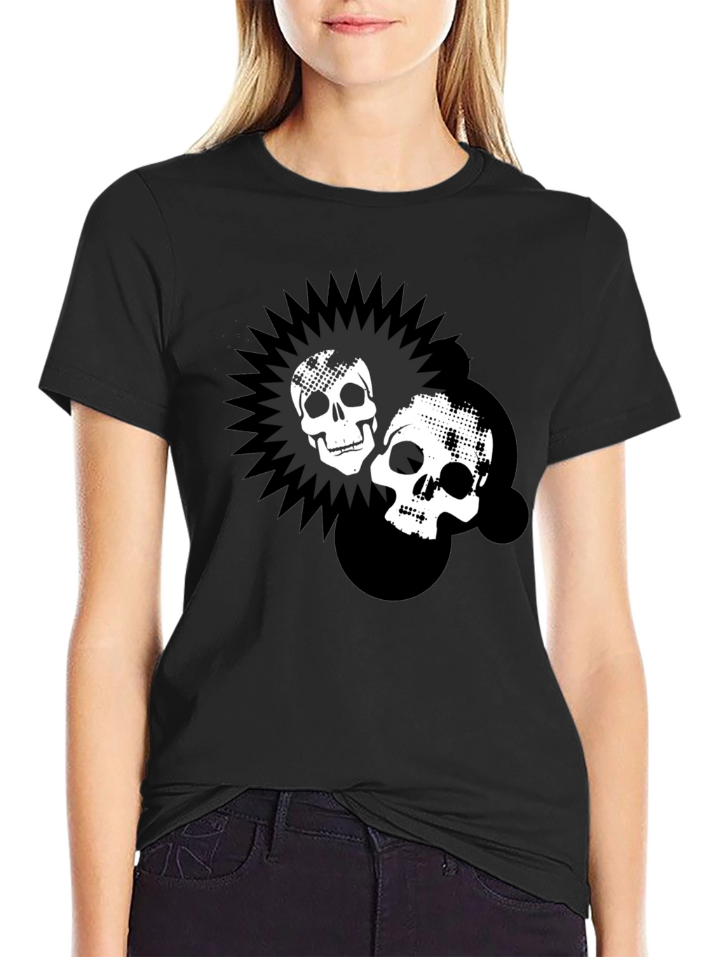 Skull Burst Graphic Print Black T-Shirt