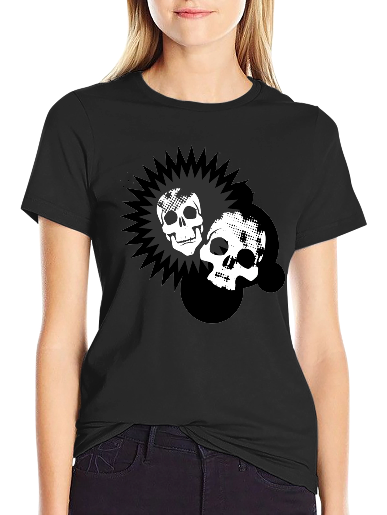 Skull Burst Graphic Print Black T-Shirt