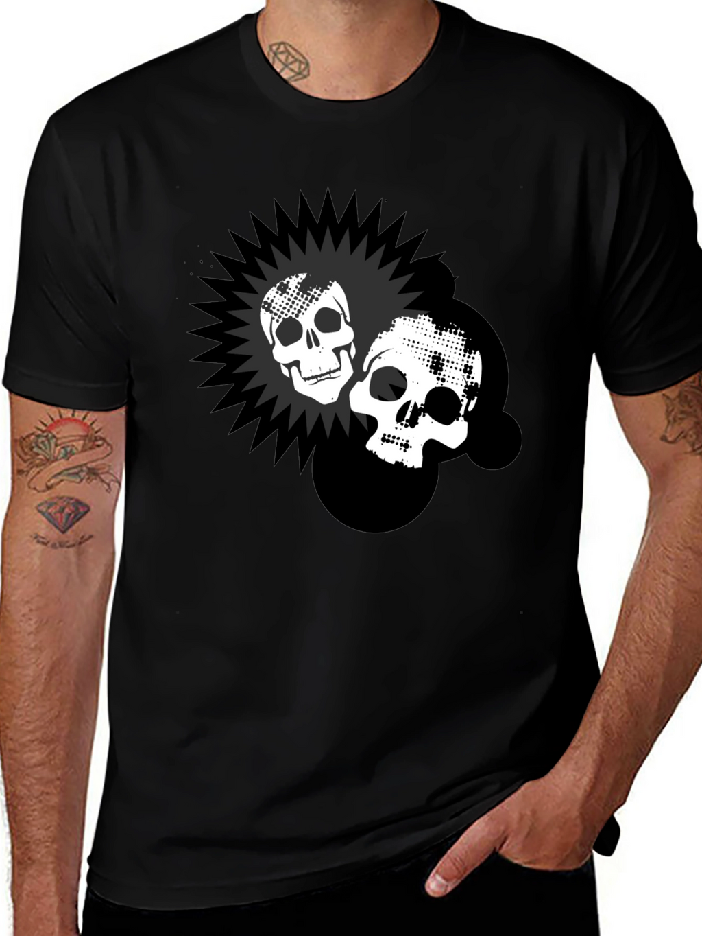 Skull Burst Graphic Print Black T-Shirt