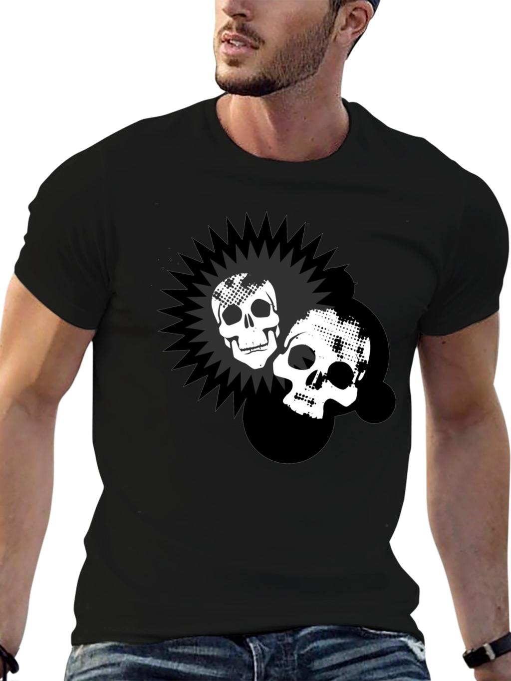 Skull Burst Graphic Print Black T-Shirt