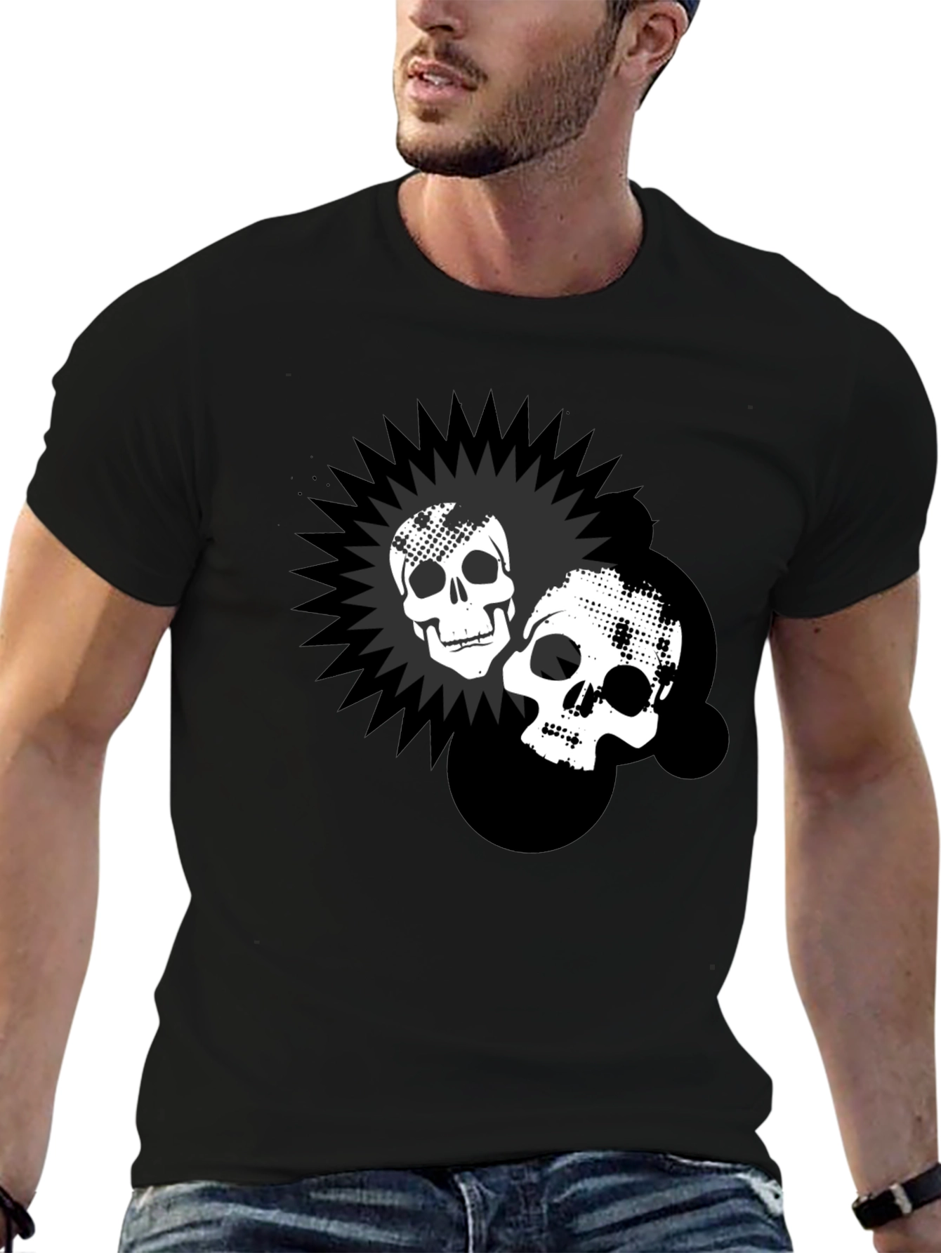 Skull Burst Graphic Print Black T-Shirt