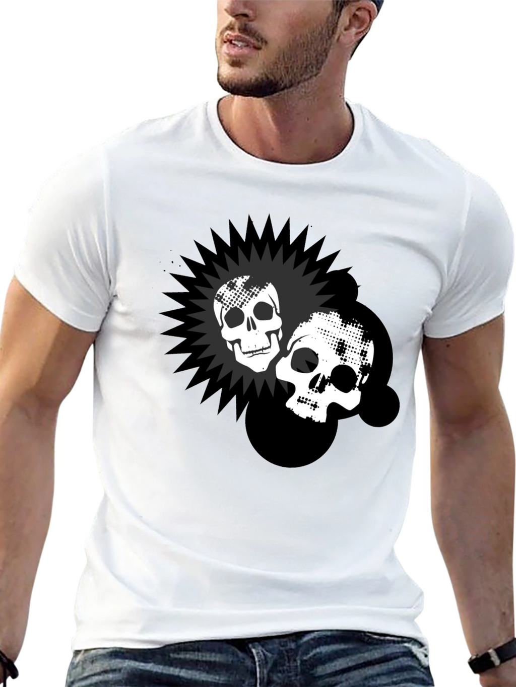 Skull Burst Graphic Print Black T-Shirt