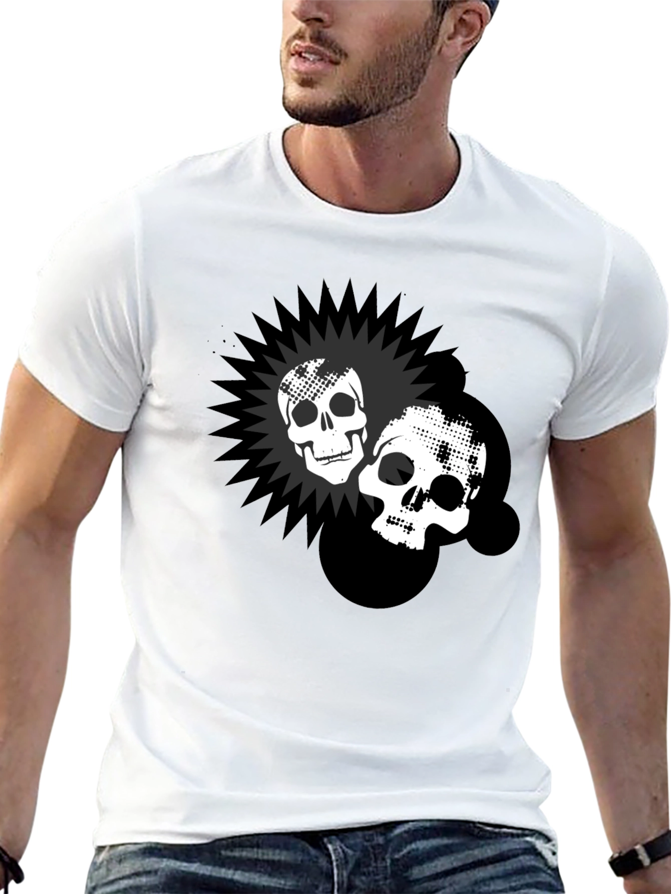 Skull Burst Graphic Print Black T-Shirt
