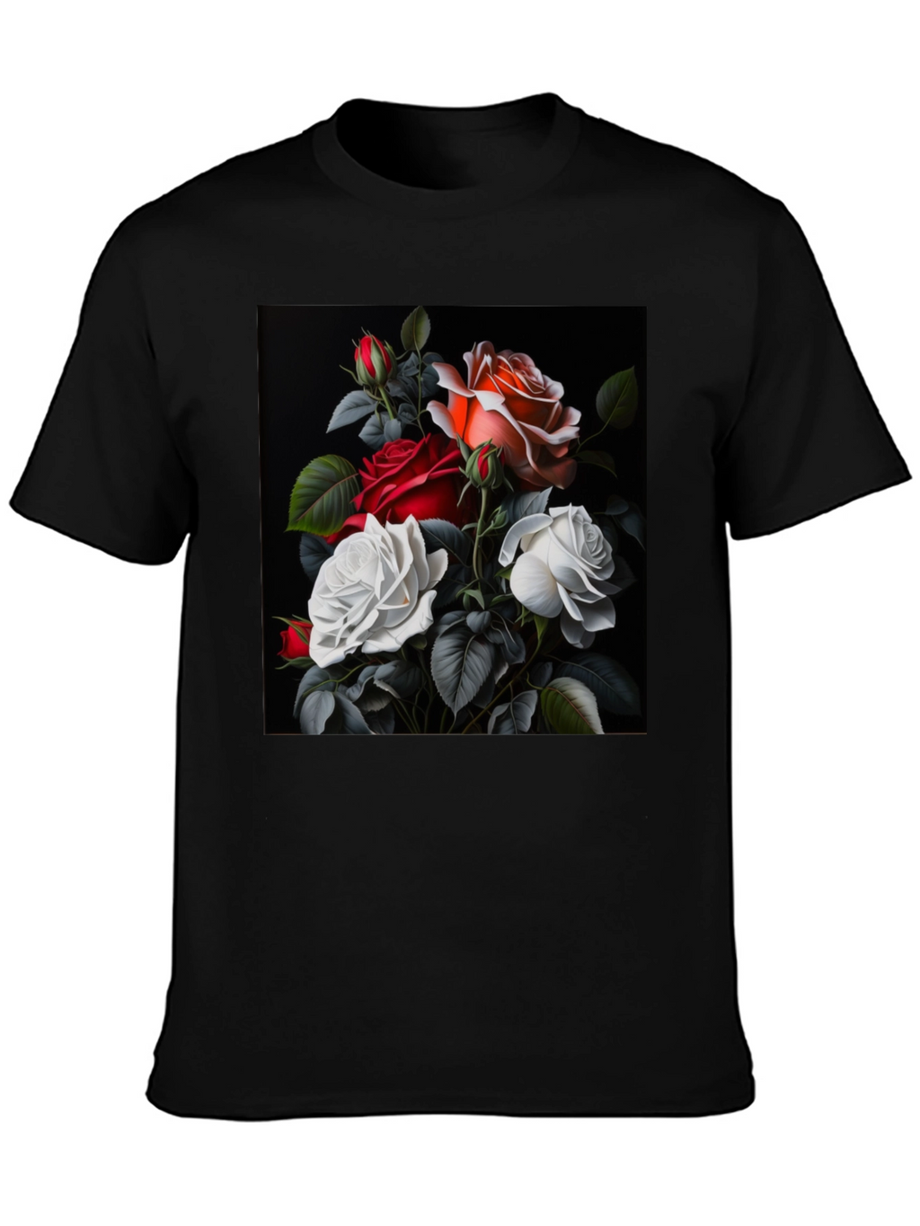 Floral Rose T-Shirt - Elegant Black Tee