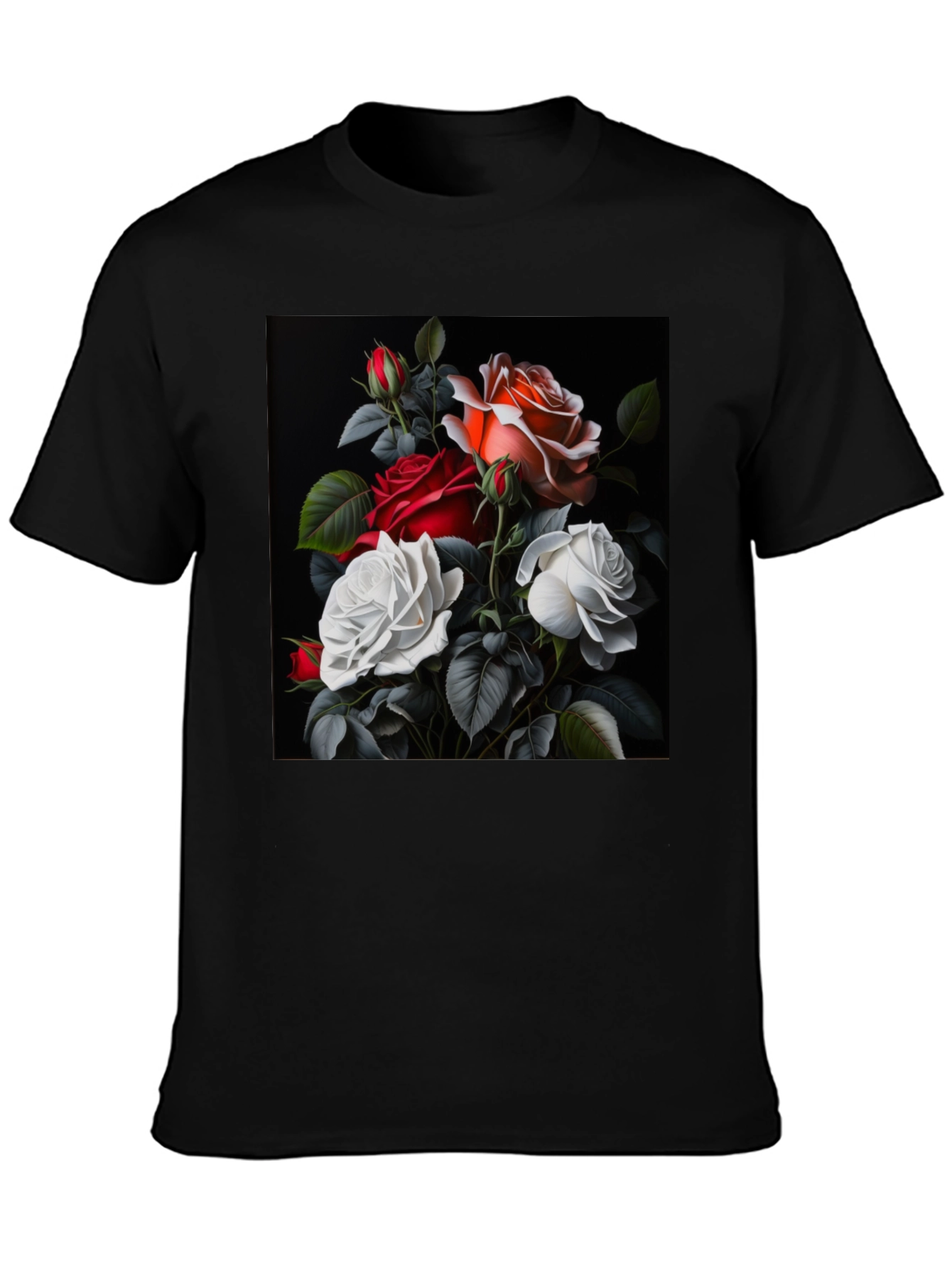 Floral Rose T-Shirt - Elegant Black Tee