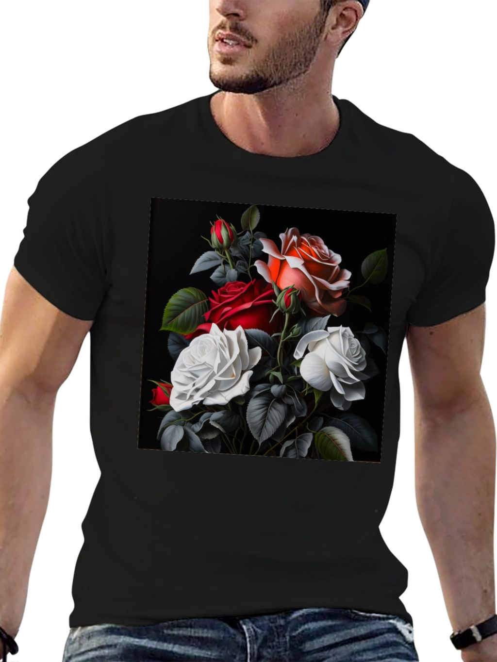 Floral Rose T-Shirt - Elegant Black Tee