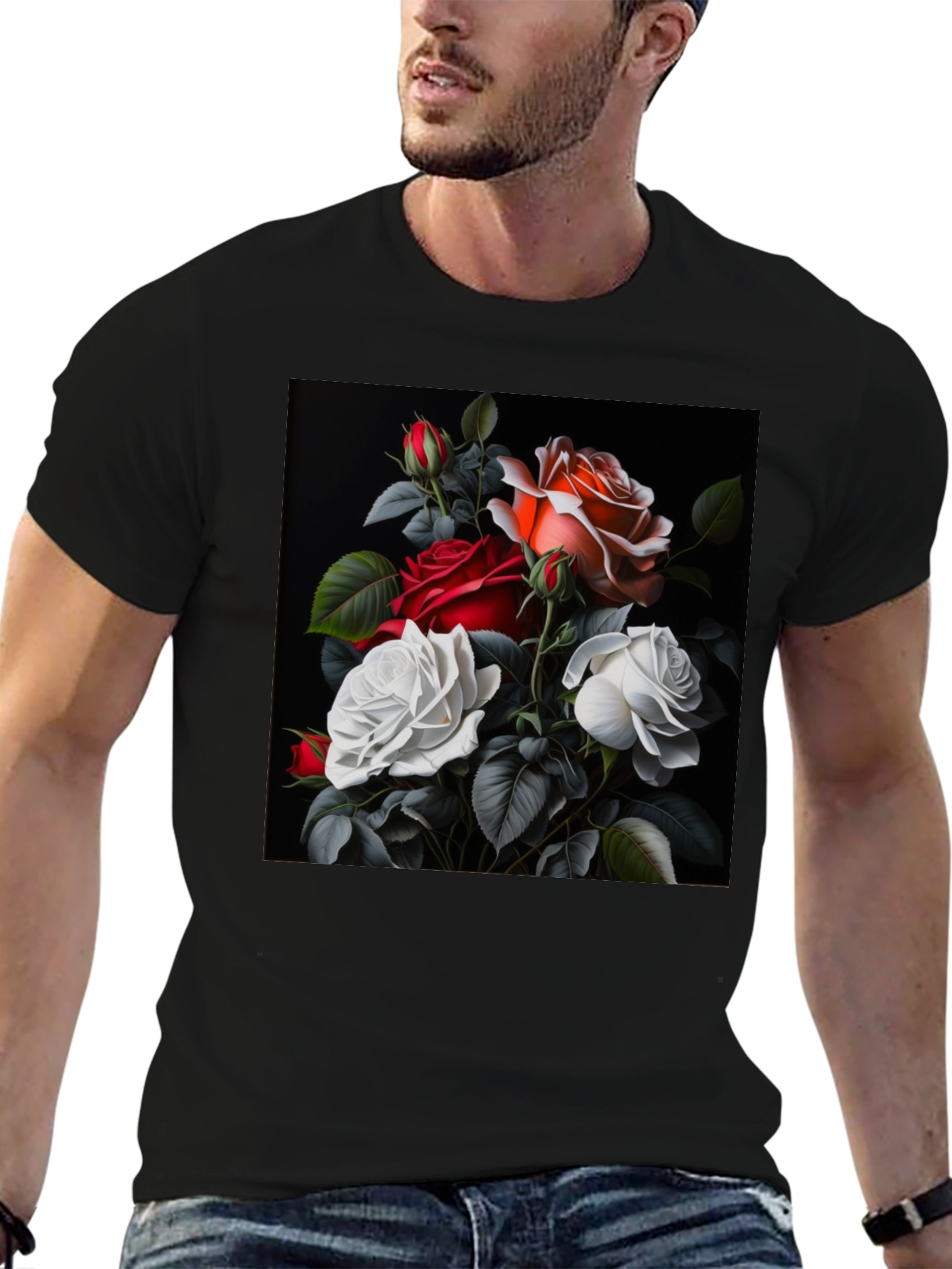 Floral Rose T-Shirt - Elegant Black Tee