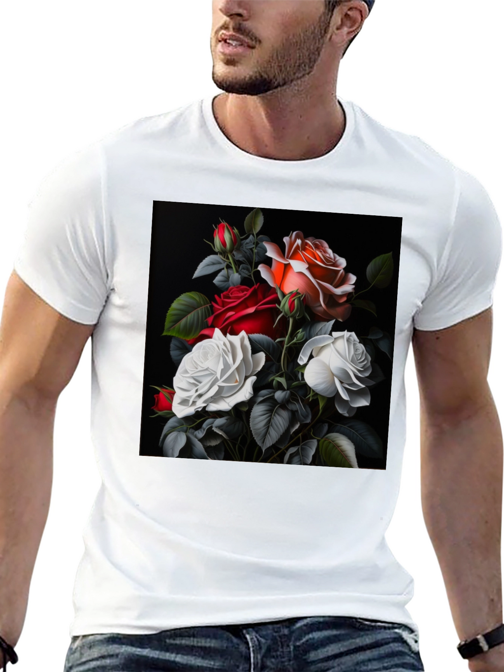 Floral Rose T-Shirt - Elegant Black Tee