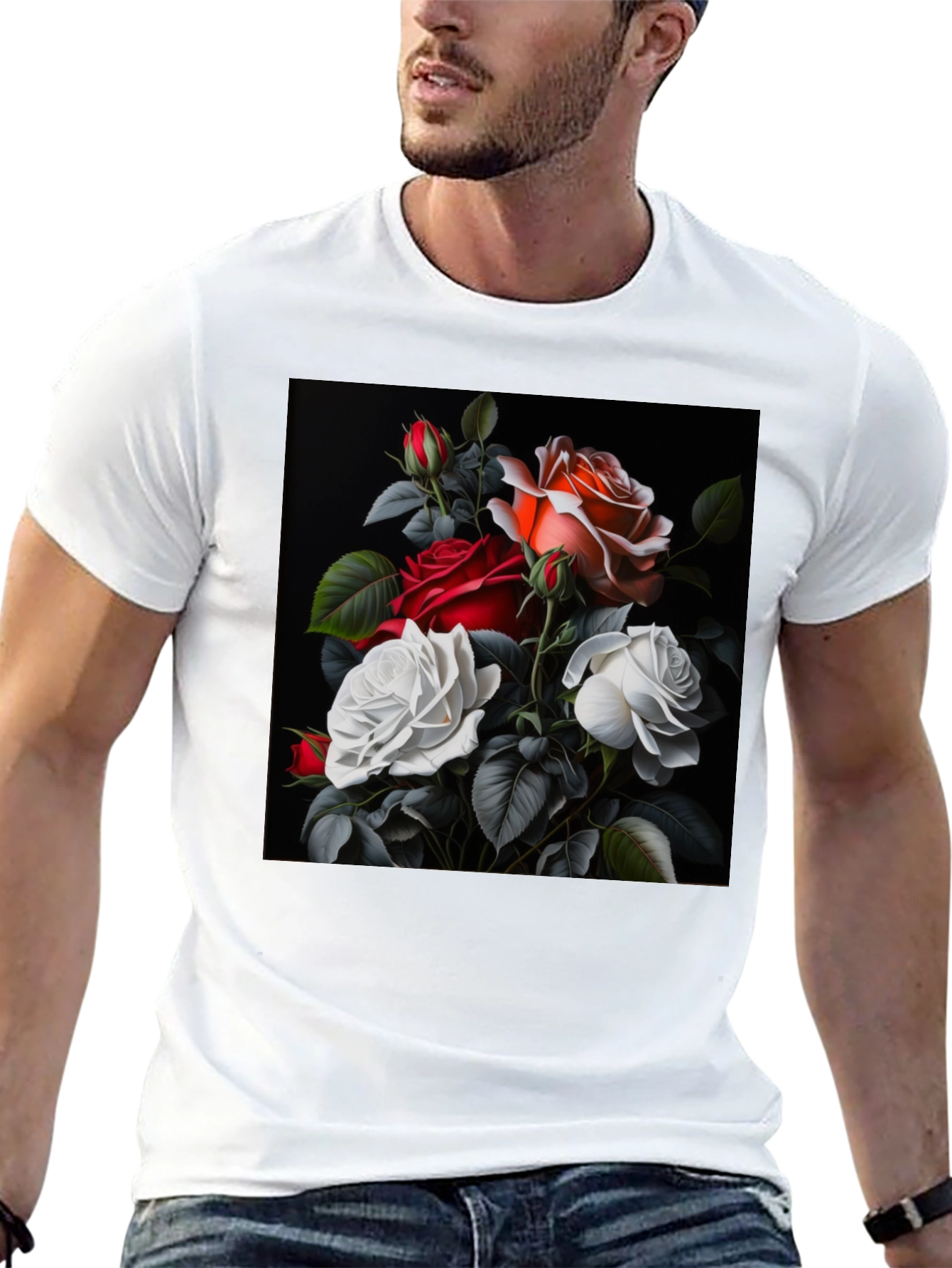Floral Rose T-Shirt - Elegant Black Tee