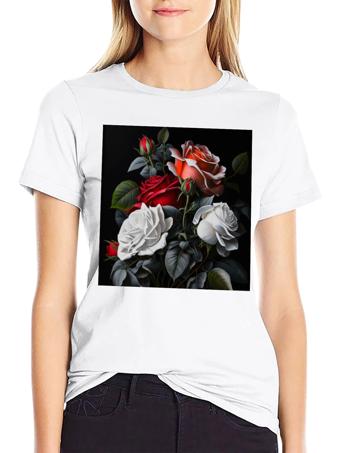 Floral Rose T-Shirt - Elegant Black Tee