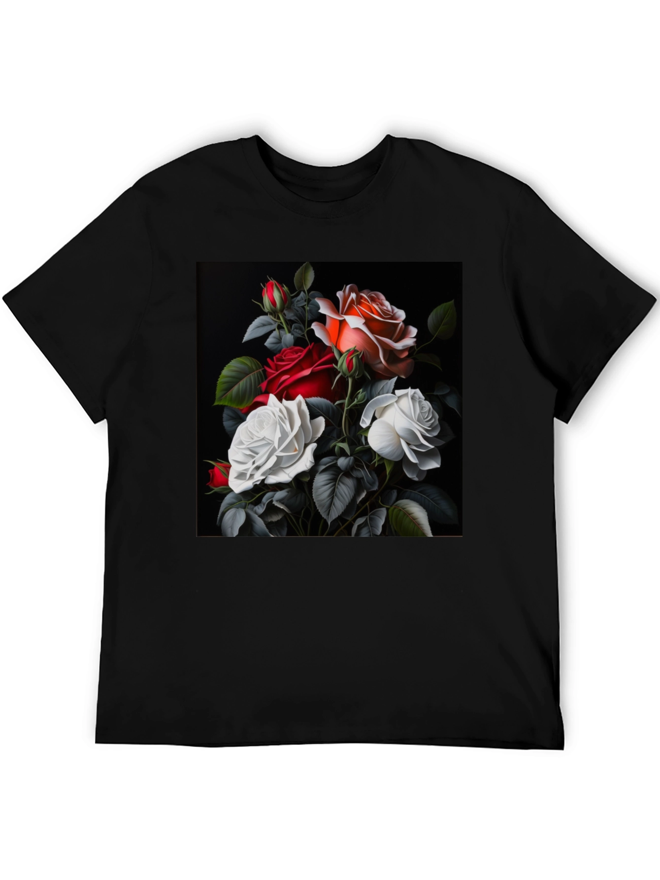 Floral Rose T-Shirt - Elegant Black Tee