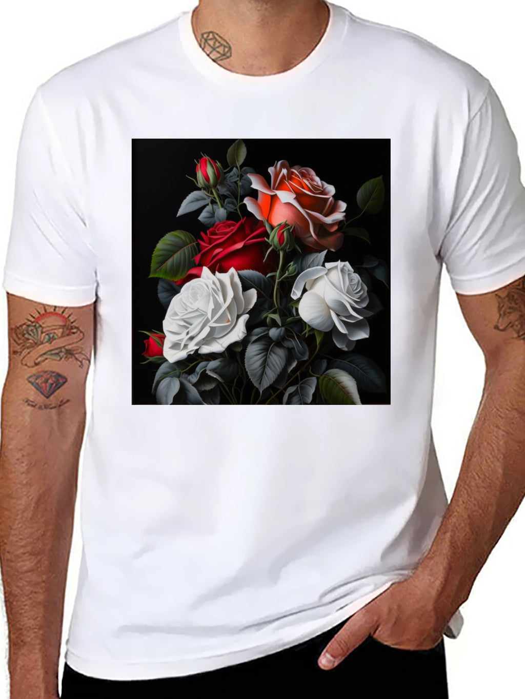 Floral Rose T-Shirt - Elegant Black Tee