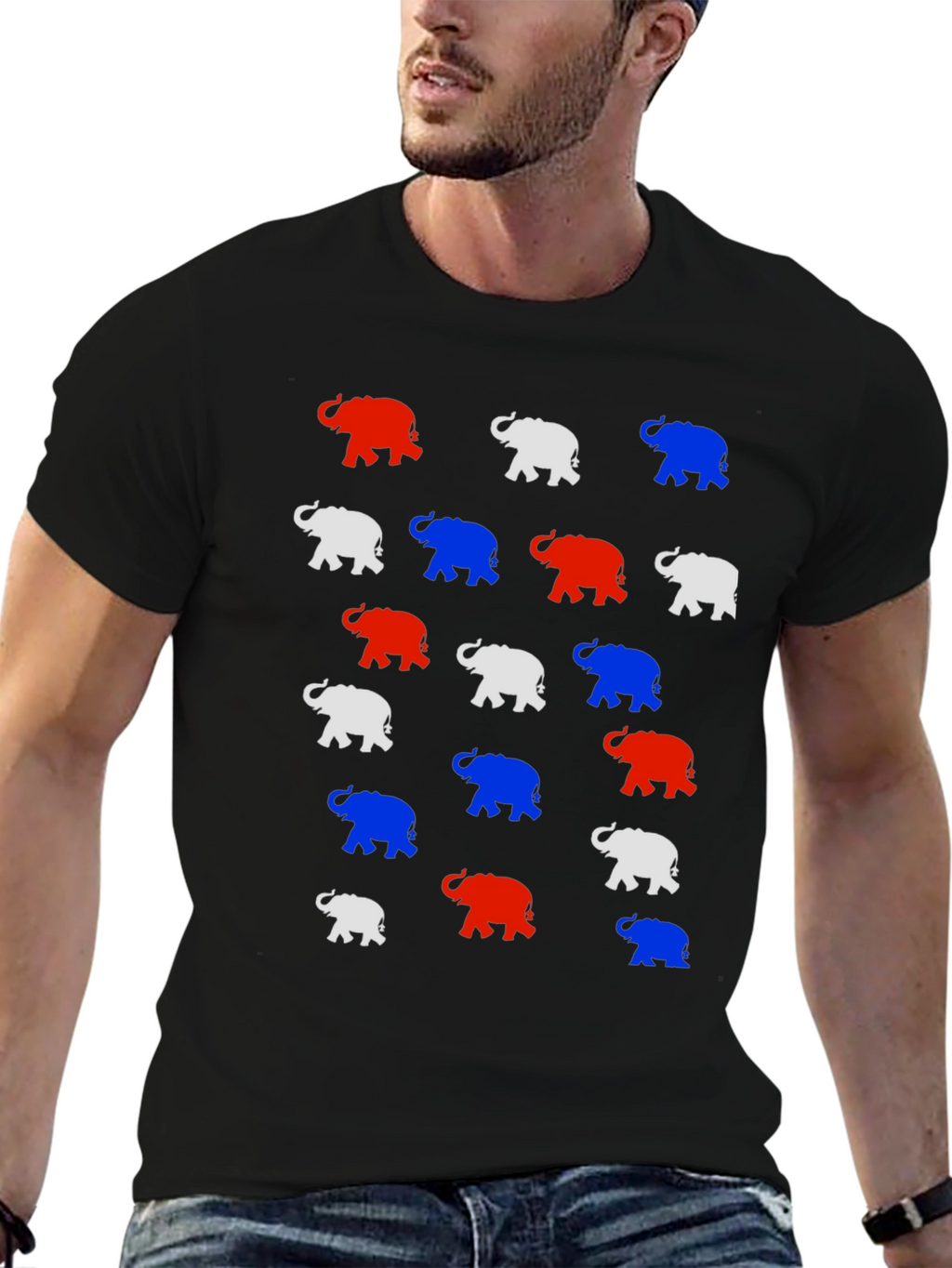 Elephant Print Tee - Red White and Blue