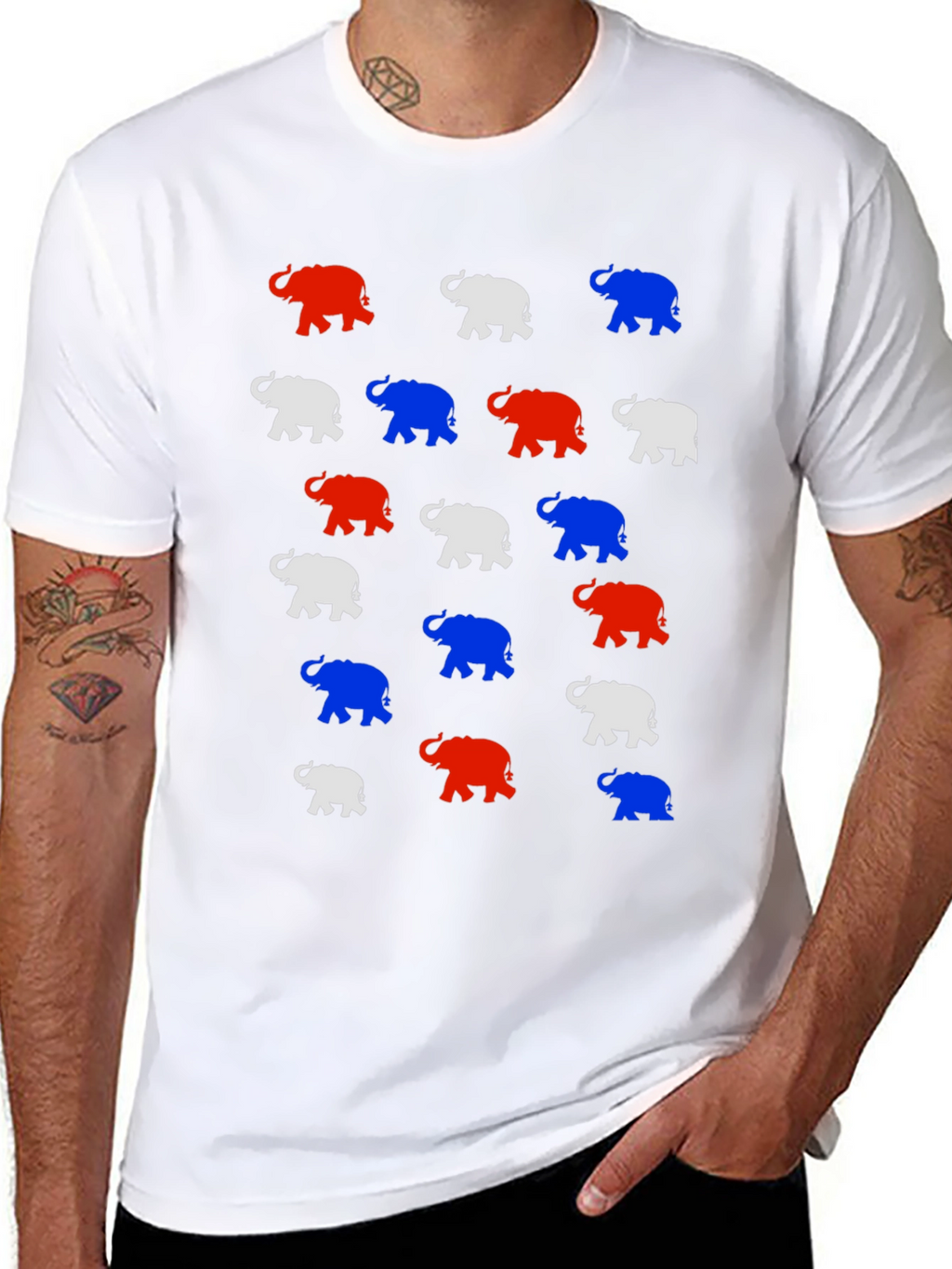 Elephant Print Tee - Red White and Blue