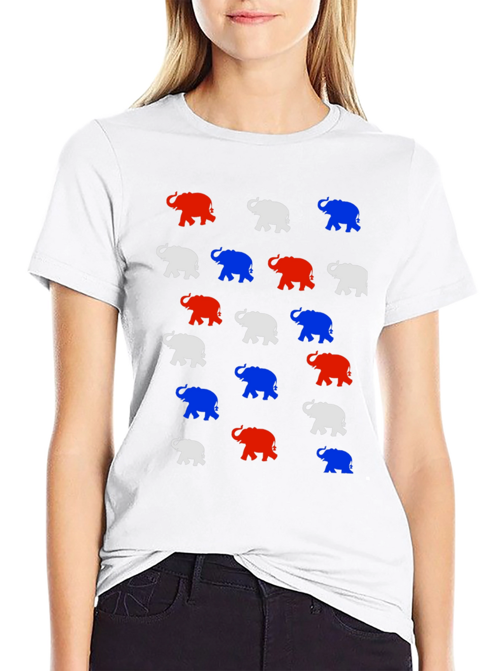 Elephant Print Tee - Red White and Blue