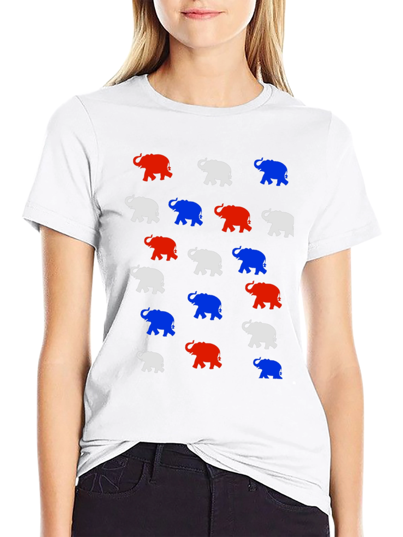Elephant Print Tee - Red White and Blue