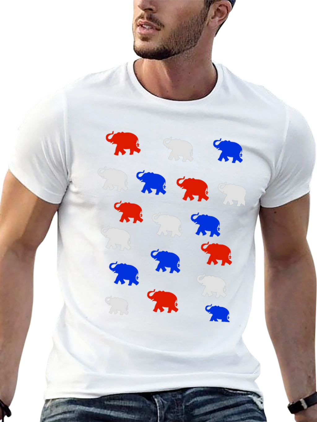Elephant Print Tee - Red White and Blue