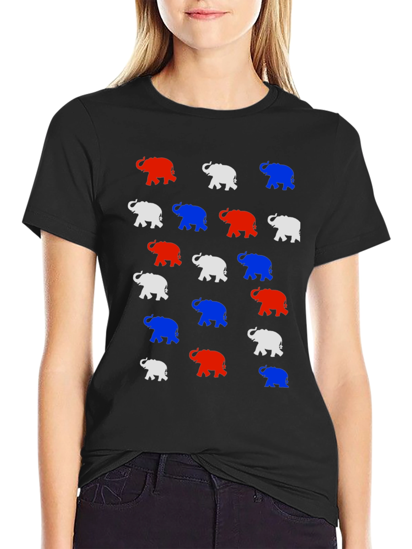 Elephant Print Tee - Red White and Blue