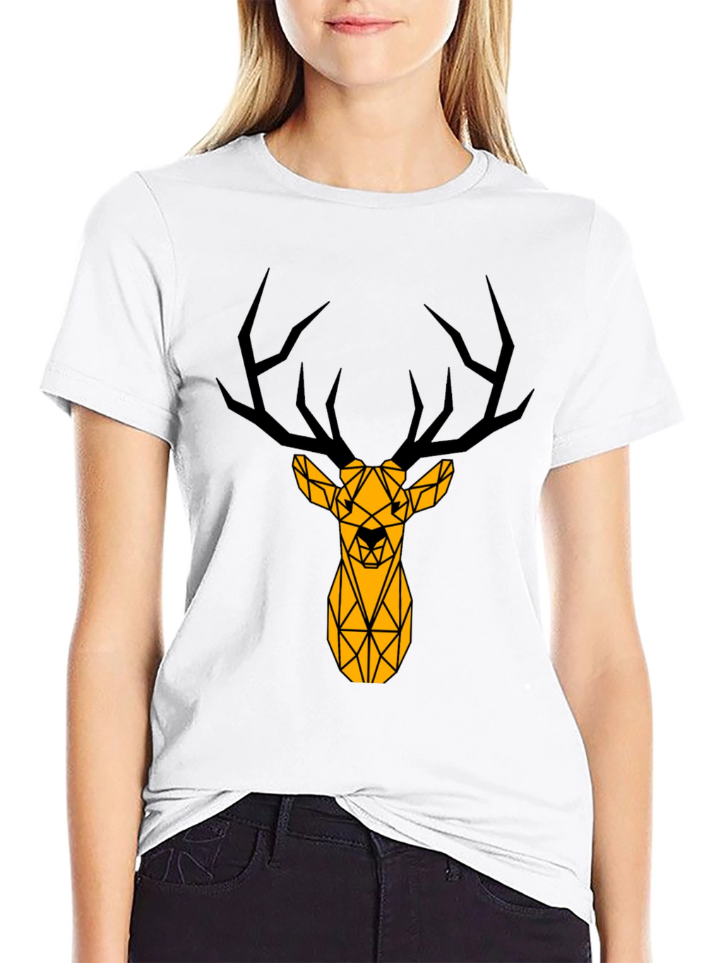 Geometric Deer Graphic Tee - Black