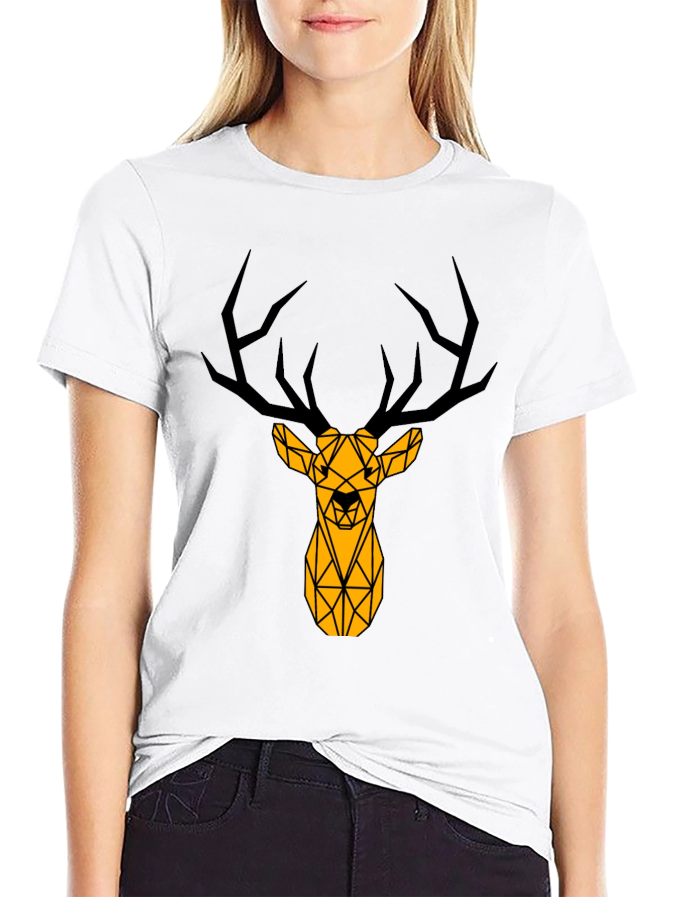 Geometric Deer Graphic Tee - Black