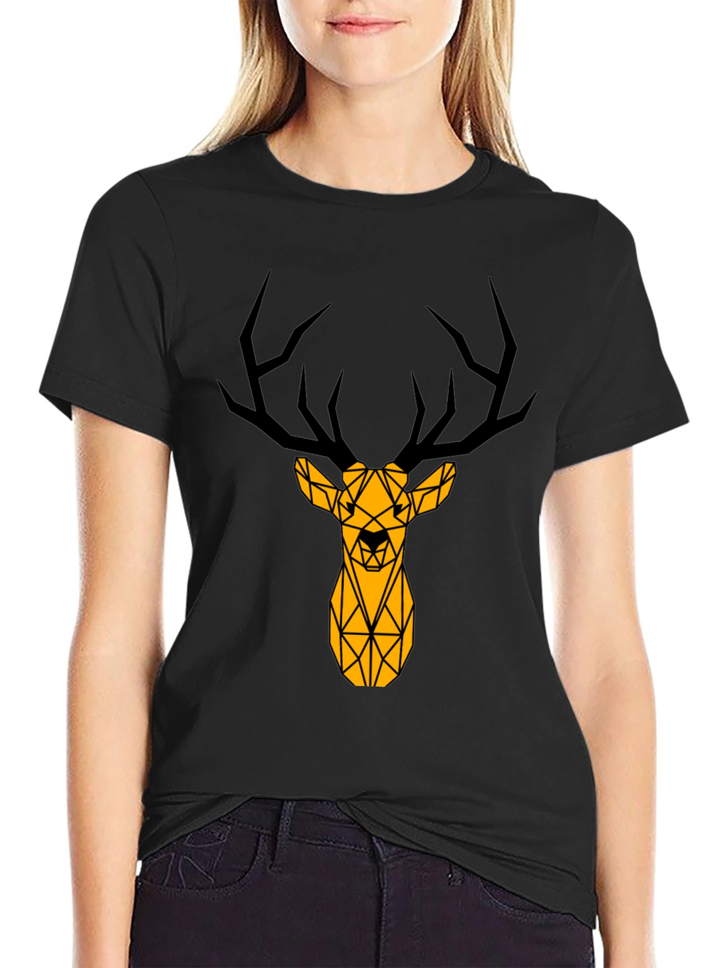 Geometric Deer Graphic Tee - Black