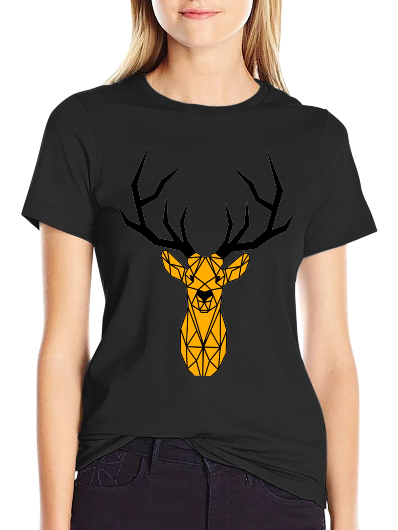 Geometric Deer Graphic Tee - Black