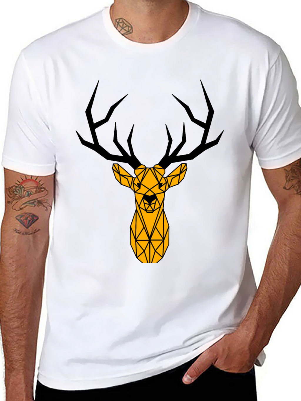 Geometric Deer Graphic Tee - Black