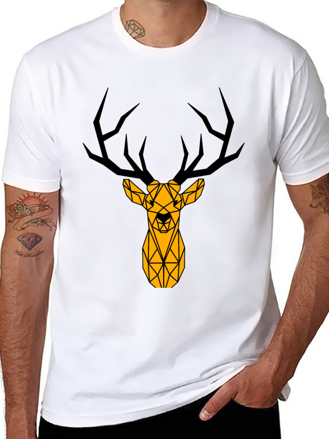 Geometric Deer Graphic Tee - Black