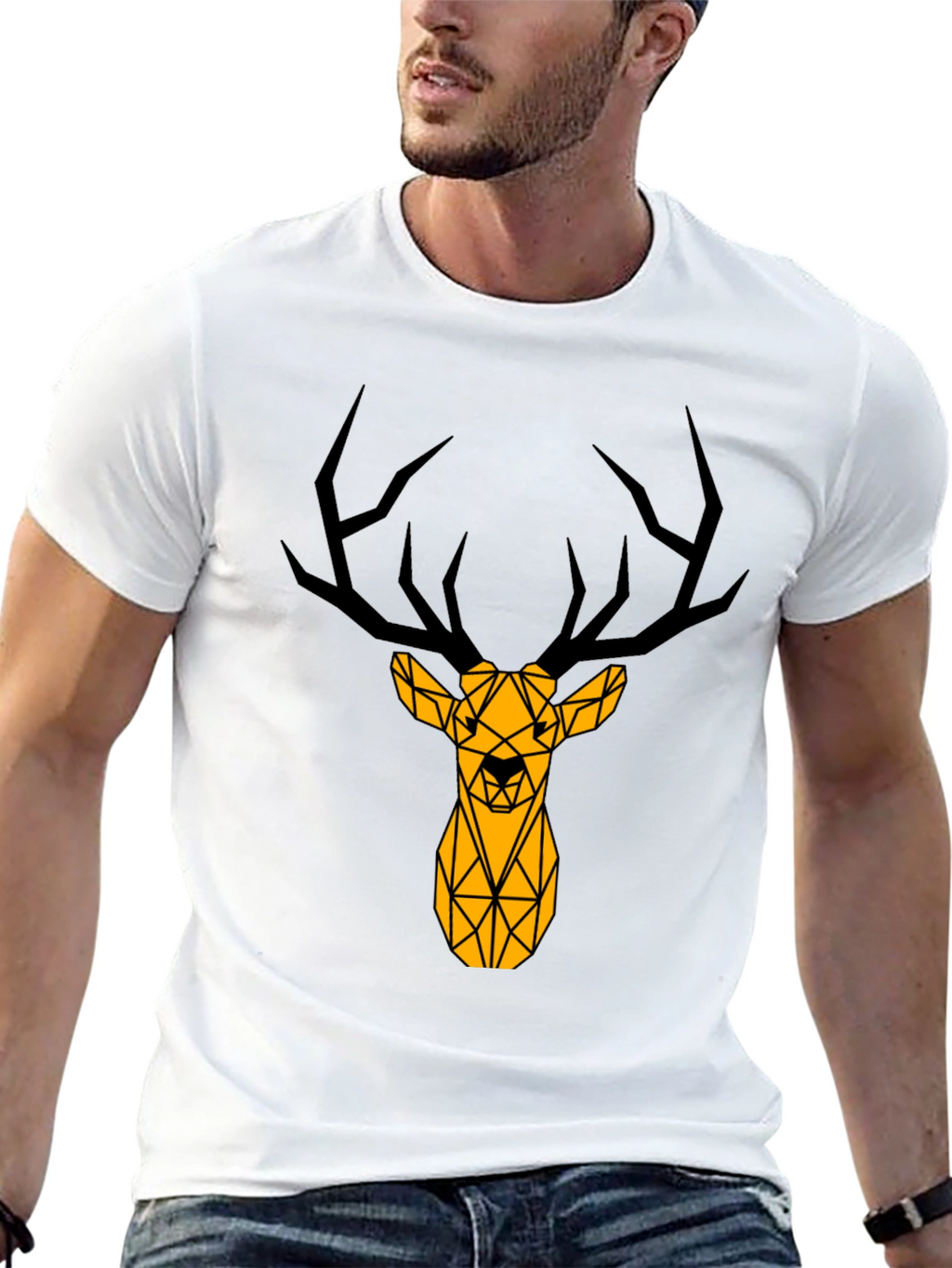 Geometric Deer Graphic Tee - Black