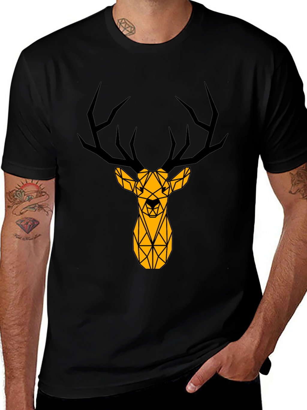 Geometric Deer Graphic Tee - Black