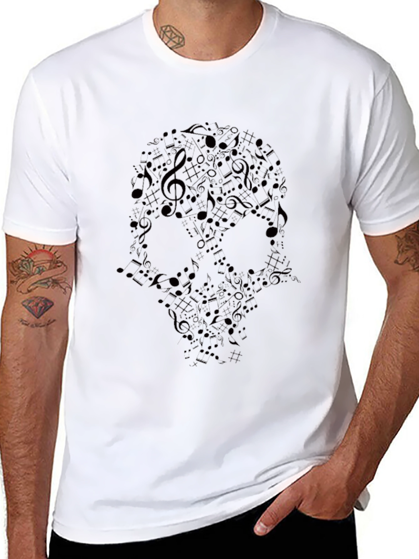 Skull Music Notes Graphic T-Shirt