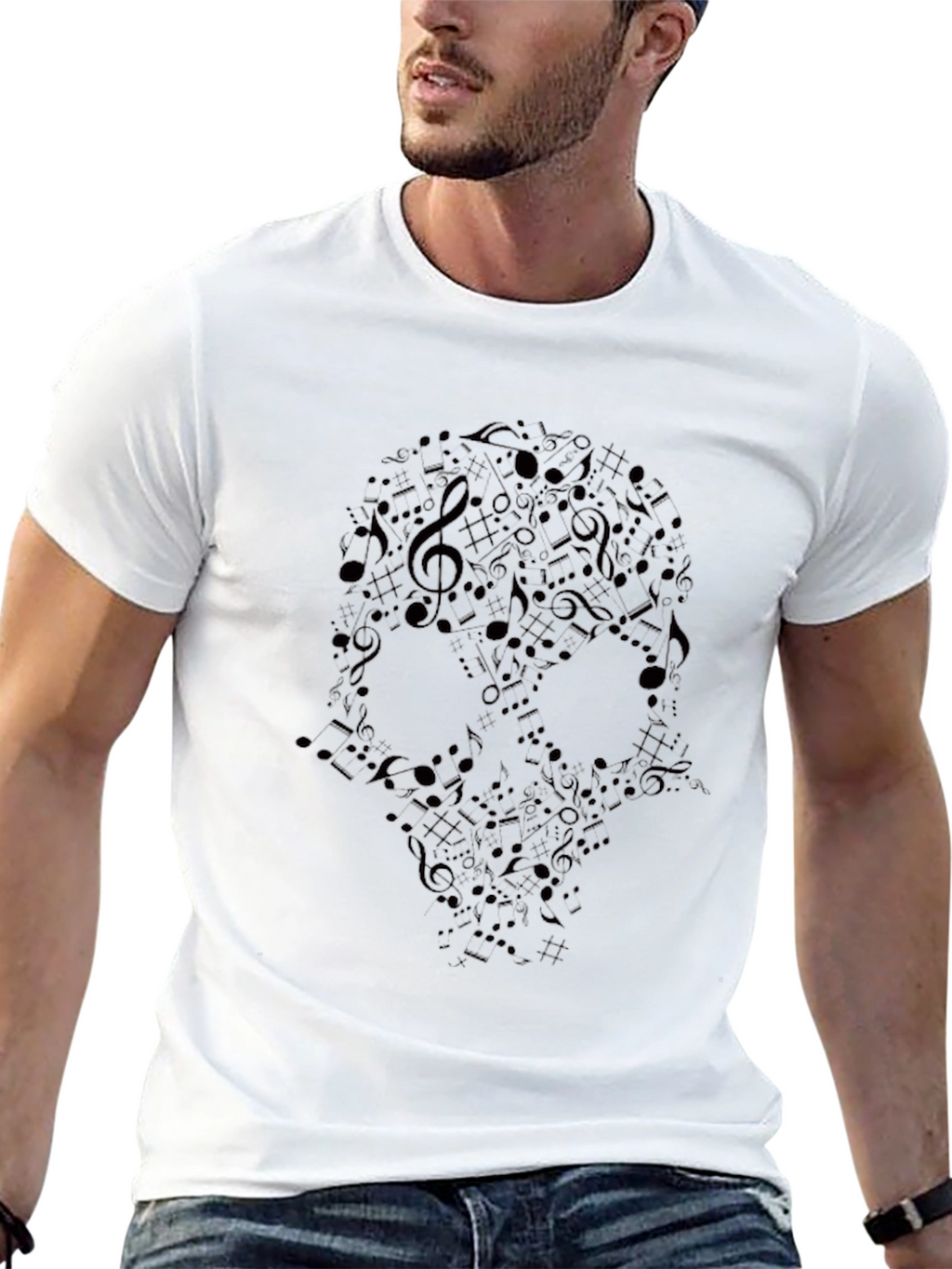 Skull Music Notes Graphic T-Shirt